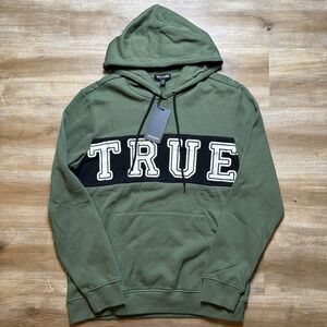 True‎ Religion Hoodie Mens Large Bronze Green Contrast Panel Pullover NWT